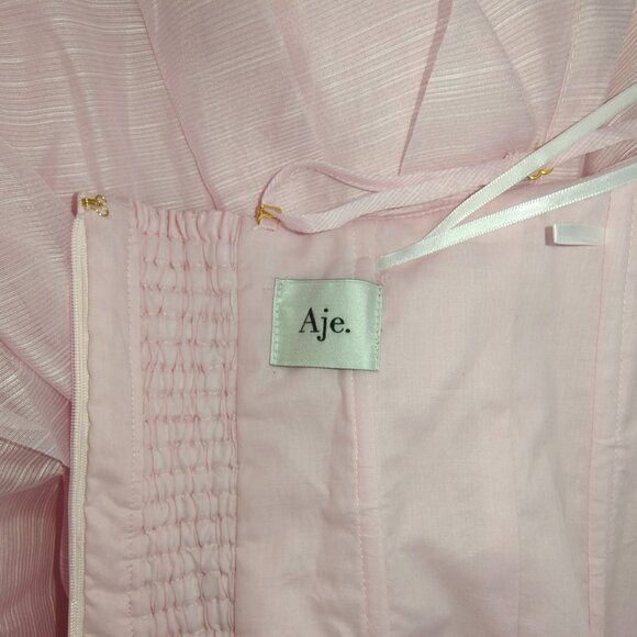 Aje Allaire Strapless Ruffled Shirred Faille Gown Chalk Pink - Picture 15 of 15